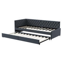 SCHLAFSOFA 90x200 cm, Samt Grau, Einzelbett ausziehbar, mit Lattenrost, ohne Matratze - Grau, Holz (90/200cm) - WoodenAura