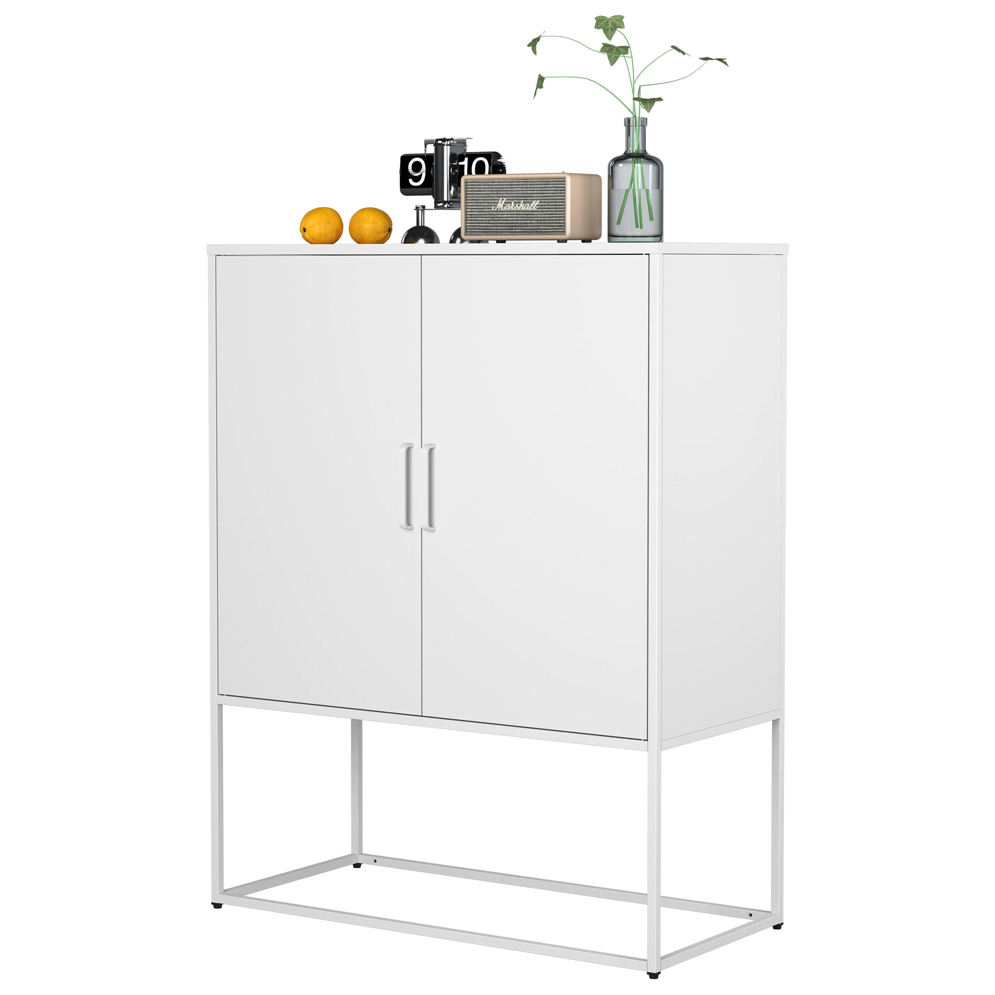 SIDEBOARD aus Stahl 40x85x109 cm Weiß mit Magnettüren, 2 Einlegeböden und Kippsicherung - Weiß, Metall (85/109/40cm) - Modfu