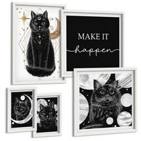 BILDER SET 5er Set - 50x50 cm & 20x30 cm & 40x60 cm Weißer Rahmen - Schwarze Katzen, Mond, Planet - Weiß, Kunststoff (40/60cm) - TULUP