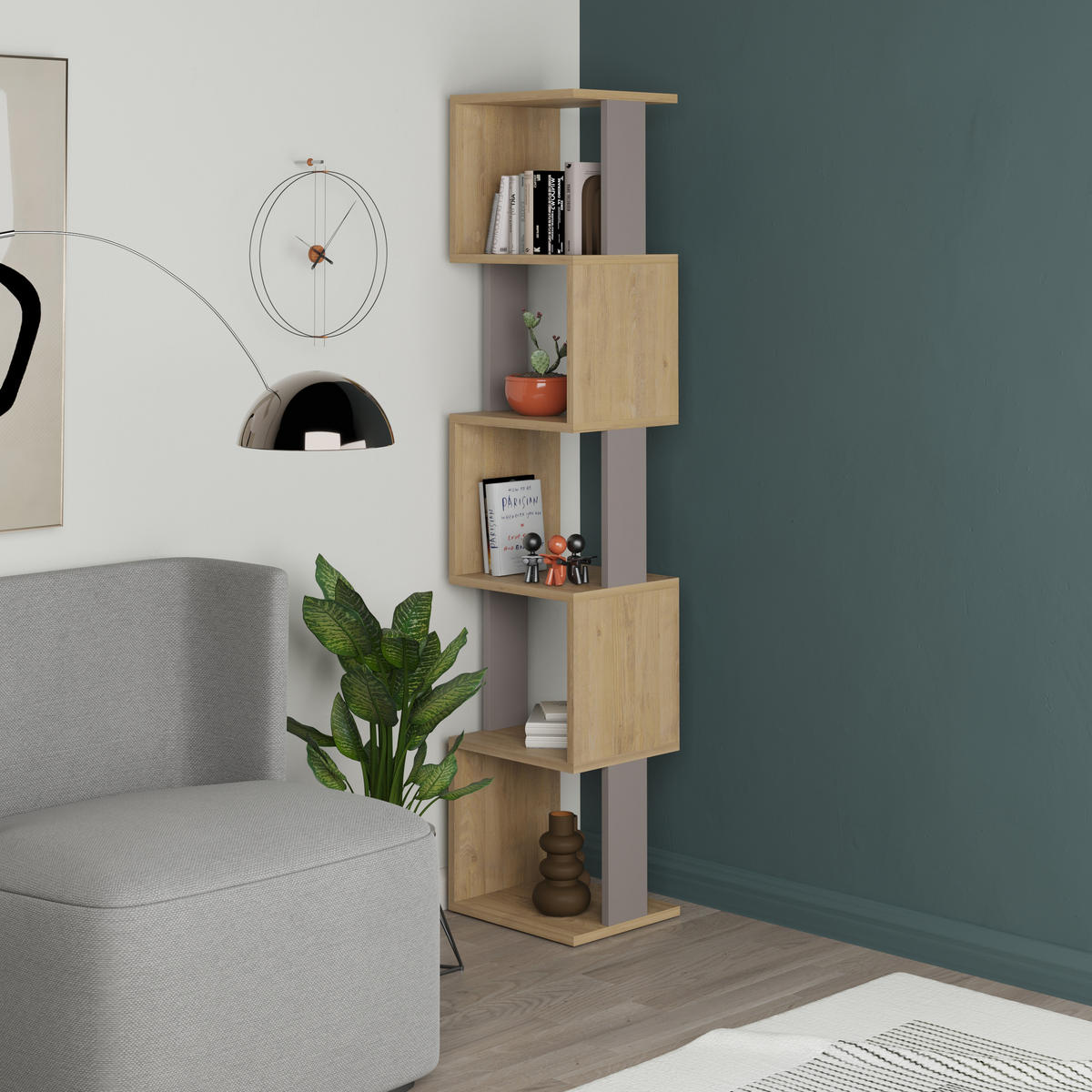 BÜCHERREGAL Piri Bunt 35/30/161 cm - Multicolor, Holzwerkstoff (34.8/161/29.6cm) - Decortie