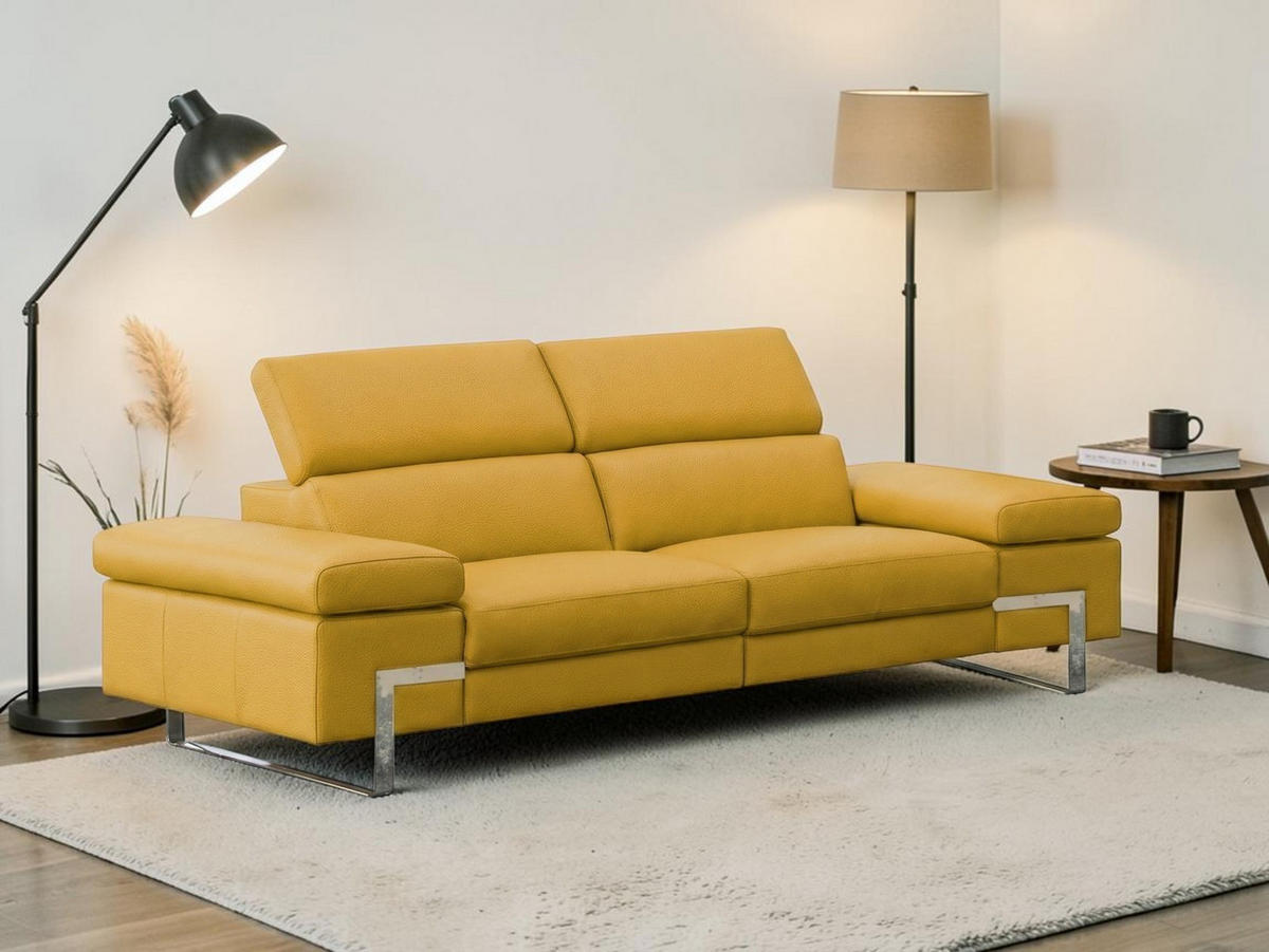 3-SITZER Sofa Opera Echtleder Senfgelb - Gelb, Leder/Metall (223/75/109cm)