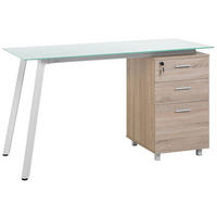 SCHREIBTISCH weiß/heller Holzfarbton 130/60/77 cm Montevideo - Weiß, Holzwerkstoff (60/130/77cm) - Beliani