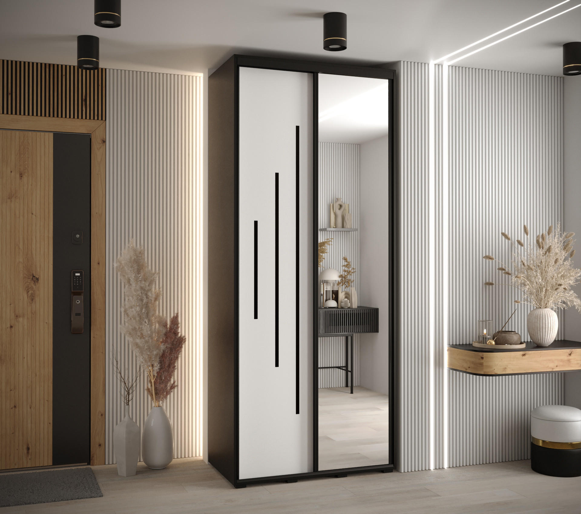 SCHWEBETÜRENSCHRANK 235,2/100/45 2-türig - Schwarz/Weiß, Holz/Metall (100/235/45cm) - Abiks Möbel