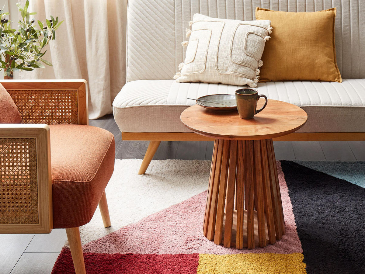 COUCHTISCH Akazienholz dunkelbraun rund 50 cm Mesilla - Dunkelbraun, Holz (50/50/48cm) - Beliani