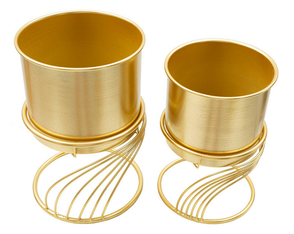 PFLANZENSTÄNDER IM 2ER-SET Spirally, goldfarben, Eisen, Höhen 35 und 30 cm - Goldfarben, Metall (23/23/35cm) - Mauro Ferretti