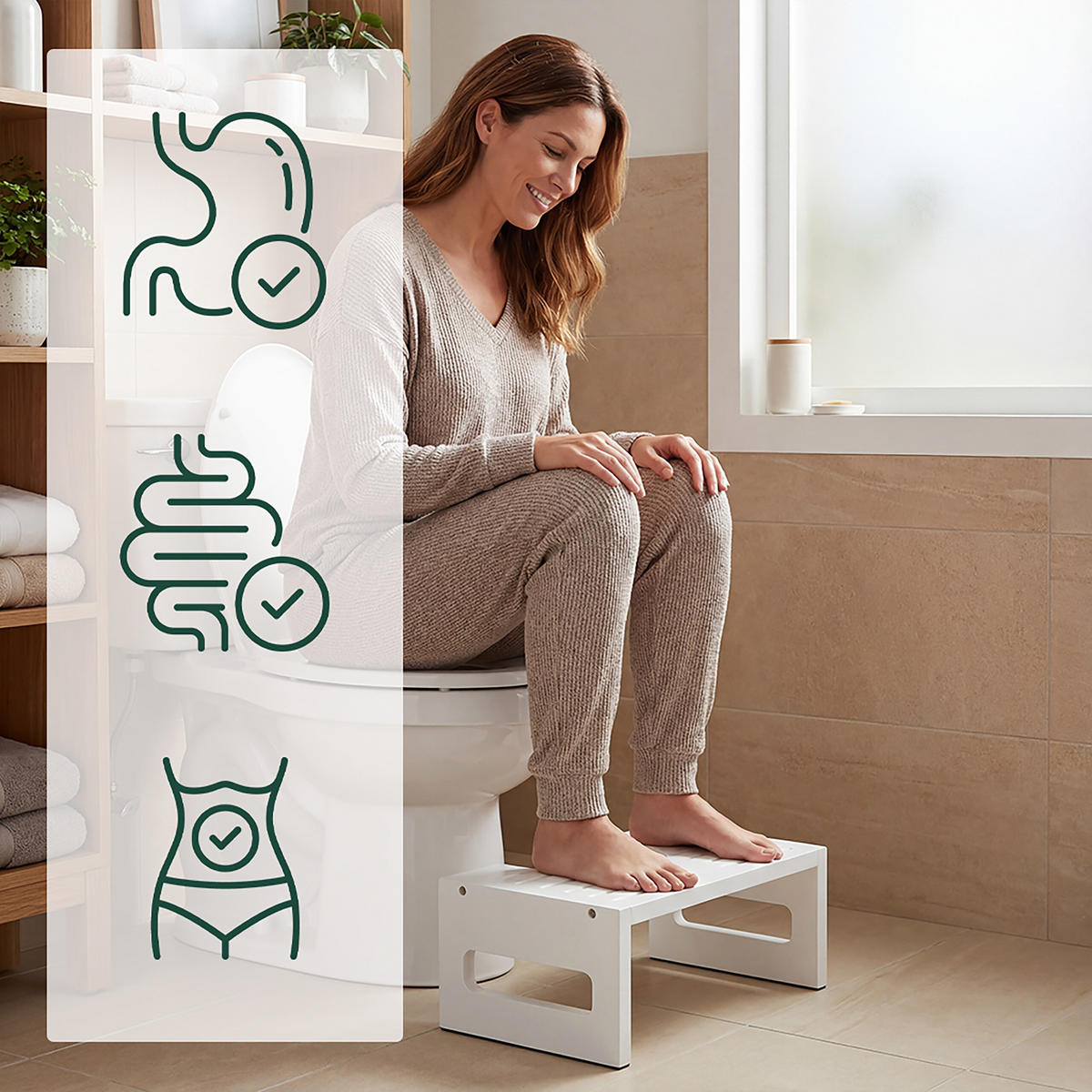 STOLEC za wc - bela, tekstil/les (43.5/18.5/43.5cm) - Relaxdays