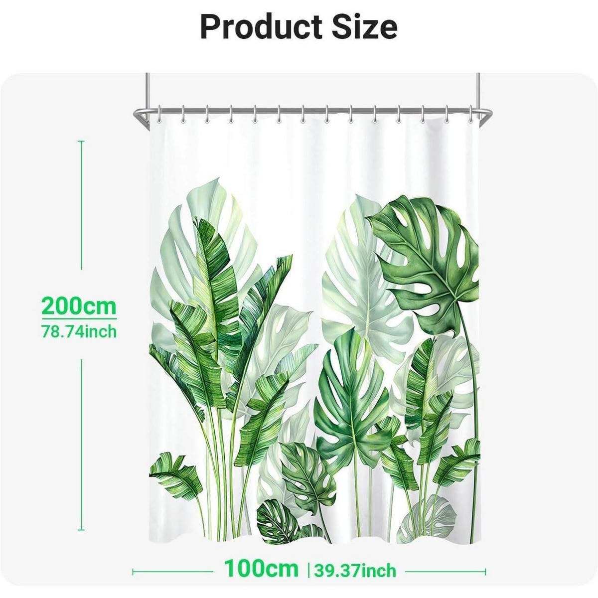 DUSCHVORHANG Grün Blätter 100 x 200 cm - Grün, Textil (100/200cm)