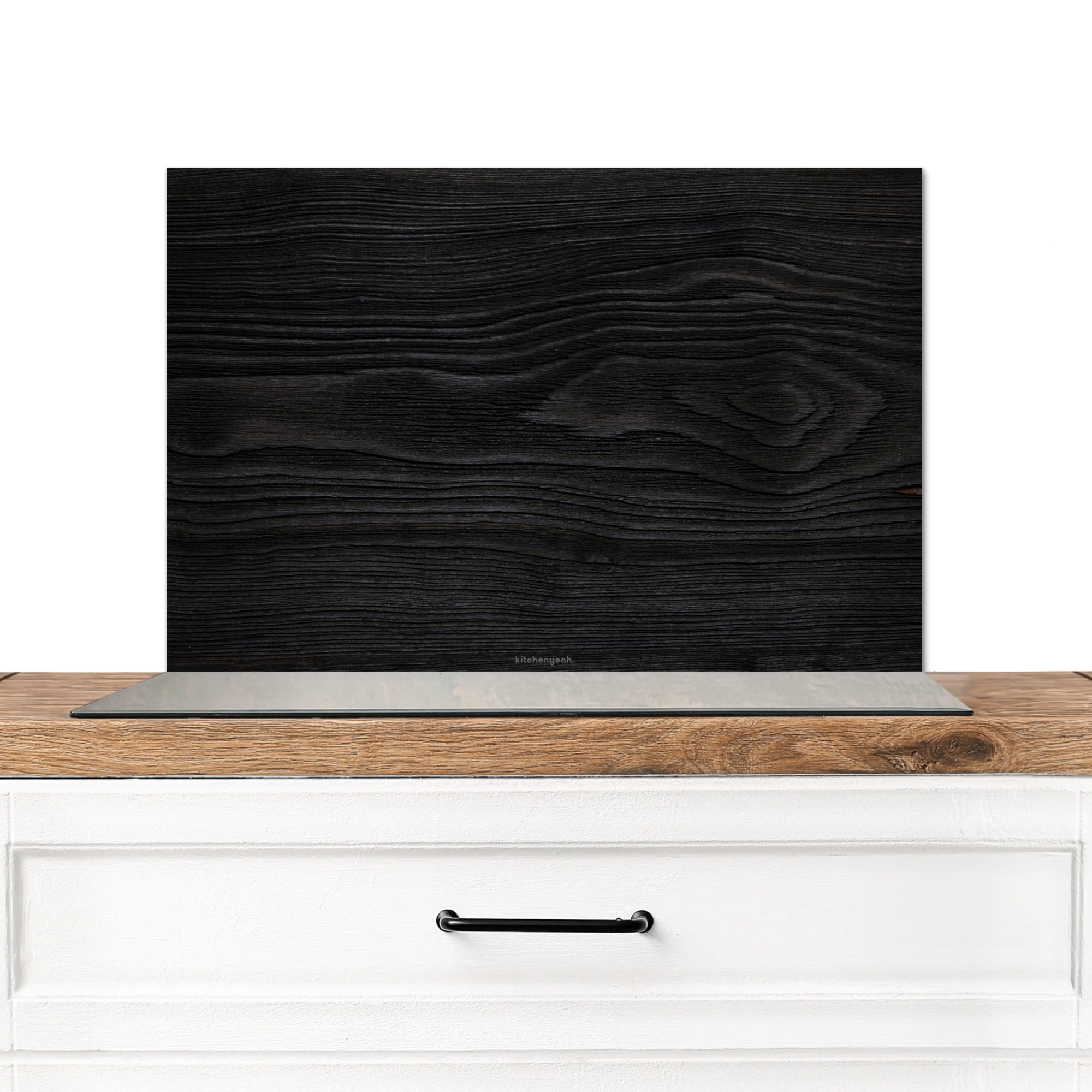 SPRITZSCHUTZ KÜCHE Schwarz - Holzoptik 70x50 cm - Schwarz, Metall (70/0.3/50cm) - MuchoWow