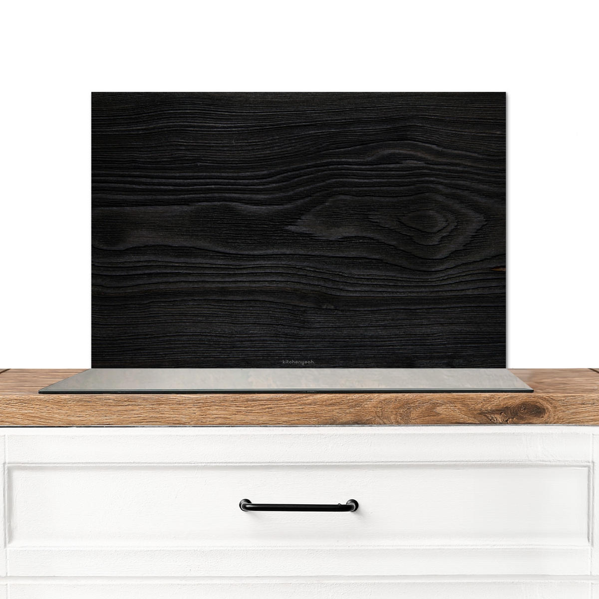 SPRITZSCHUTZ KÜCHE Schwarz - Holzoptik 70x50 cm - Schwarz, Metall (70/0.3/50cm) - MuchoWow