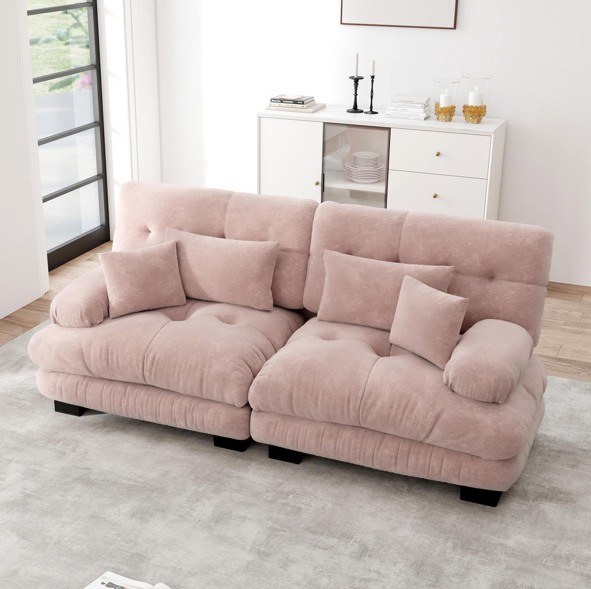 SOFA in Rosa aus Chenille mit modularem Design und Wolkenkomfort - Pink, Textil (77/81/220cm) - Flora Grace