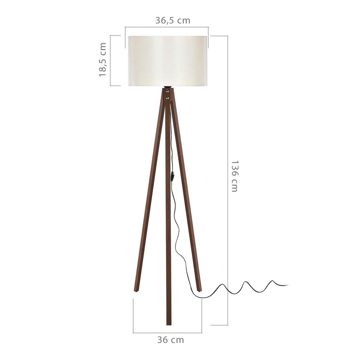 STEHLEUCHTE Rochester - Walnussfarben, Textil (37/37/136cm) - lux.pro