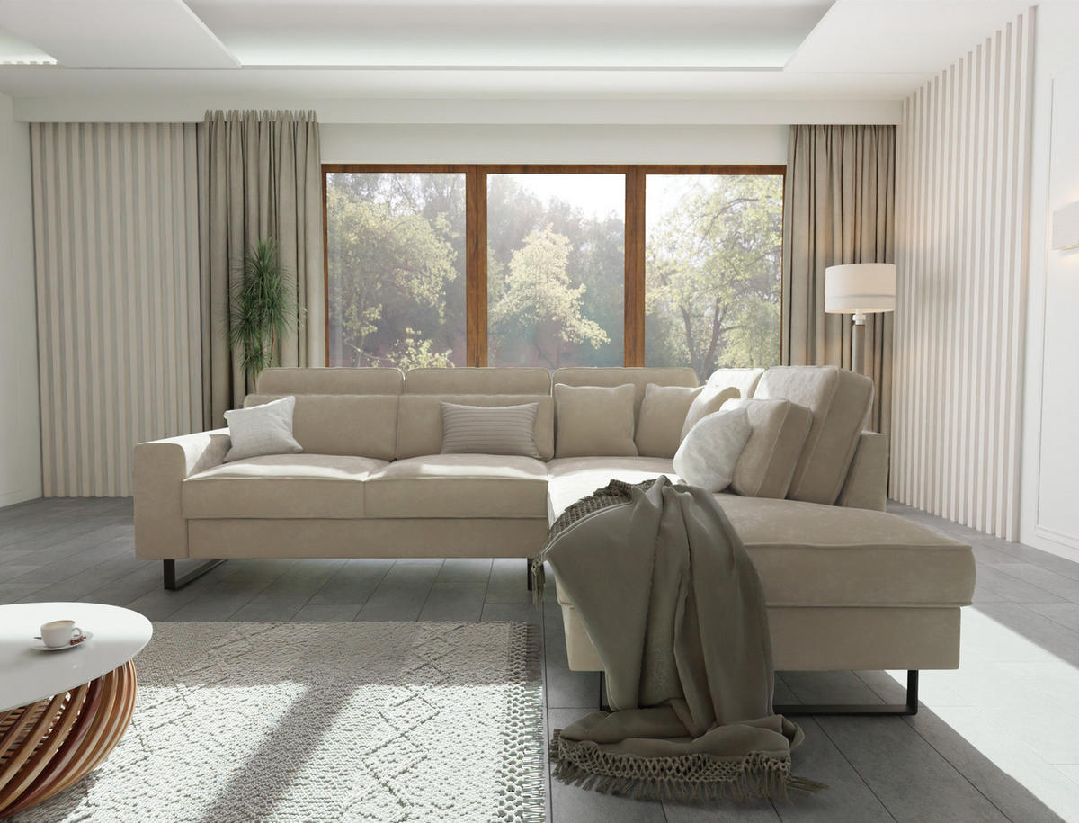 ECKSOFA Zuri Beige Samt - Beige/Schwarz, Holz/Kunststoff (290/231cm) - S-Style Möbel