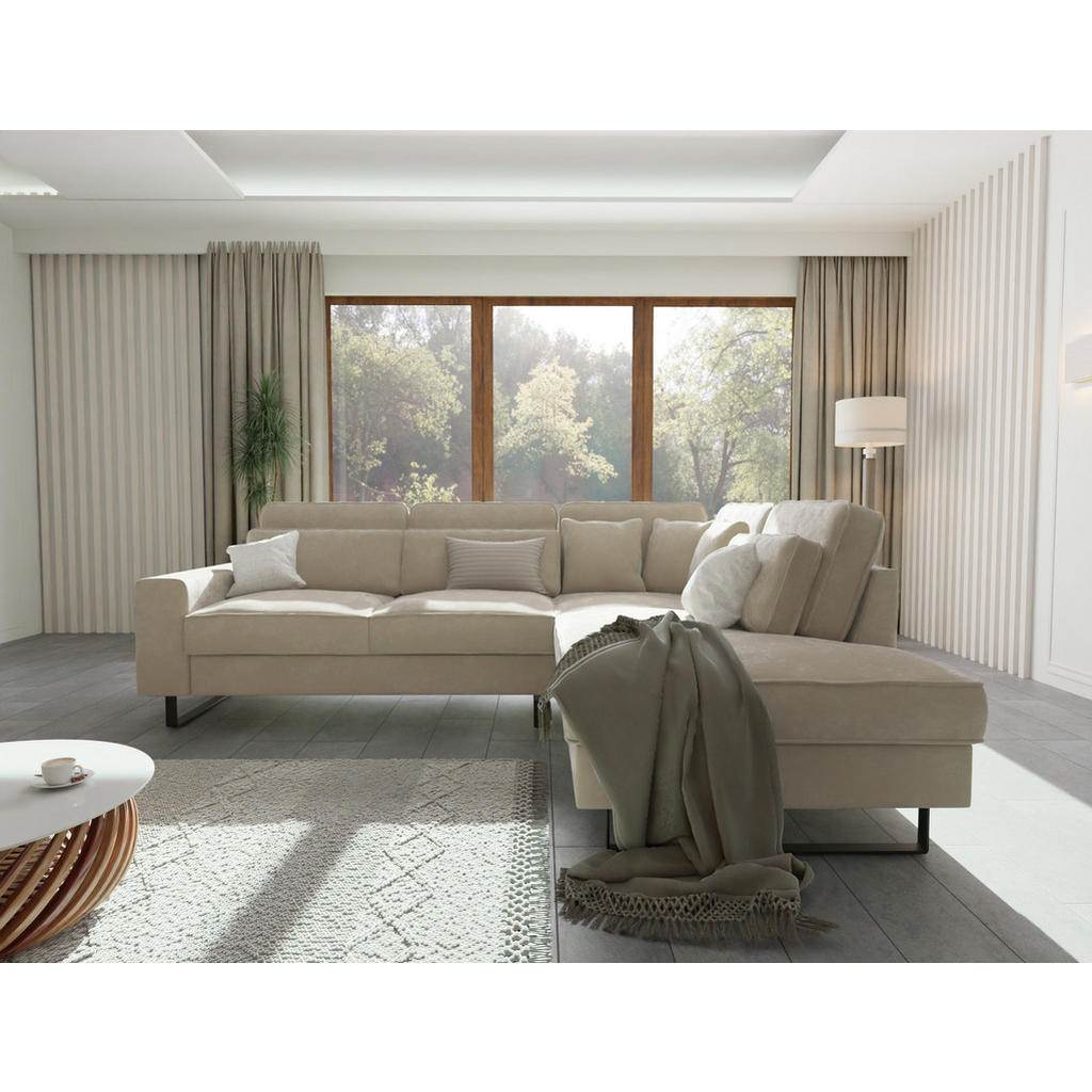 Thumbnail - S-Style Möbel Ecksofa, Beige, Textil, Echtholz,Buche, Birke, 6-Sitzer, Füllung: Silikon,Silikon, L-Form, Eckteil, Ottoma...