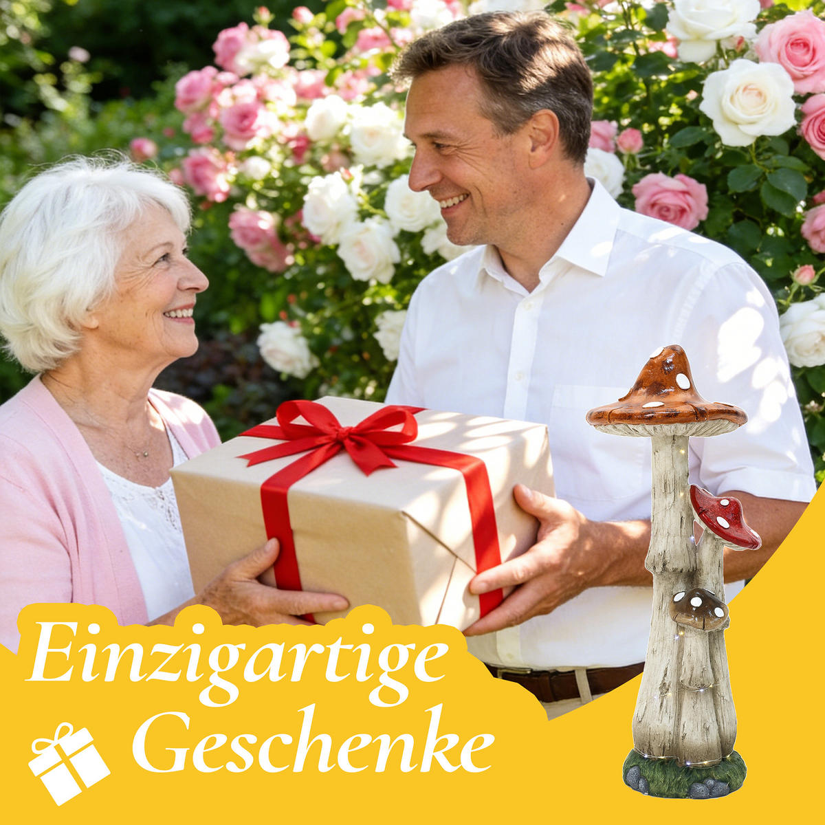 80 cm MGO Solarenergie Gartenskulptur Pilz, mit LED-Beleuchtung Geschenkidee für Mama - Multicolor, Naturmaterialien (31/80/29cm) - Hometopia