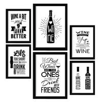 POSTER Set Mit 6 Weinästhetik Größe A3 & A4 Schwarzer Rahmen - Schwarz, Papier (29.7/1cm) - Nacnic