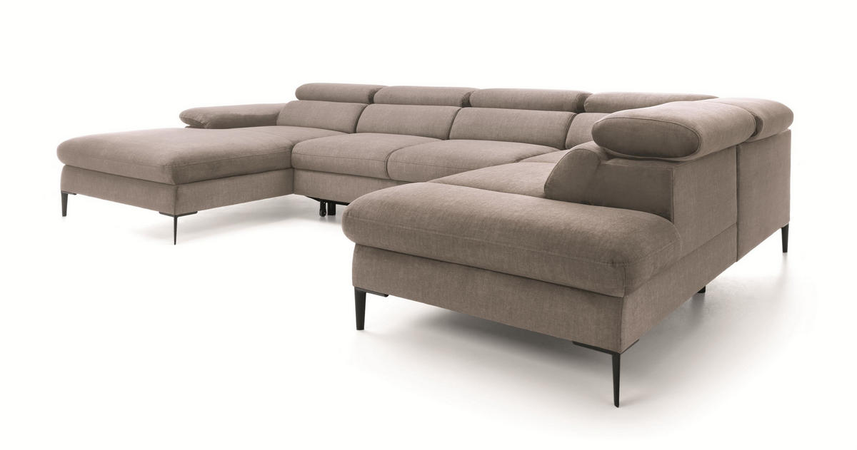 WOHNLANDSCHAFT MESTO Braun Velours-Stoff mit Schlaffunktion - Braun, Holz (353/94/182cm) - MASSENO