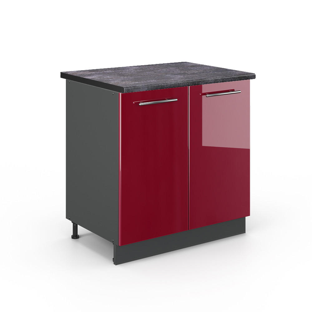 SPÜLENUNTERSCHRANK Fame-Line Bordeaux Hochglanz 80 cm mit Regal AP Anthrazit - Bordeaux/Anthrazit, Holzwerkstoff (80/82/60cm) - Vicco