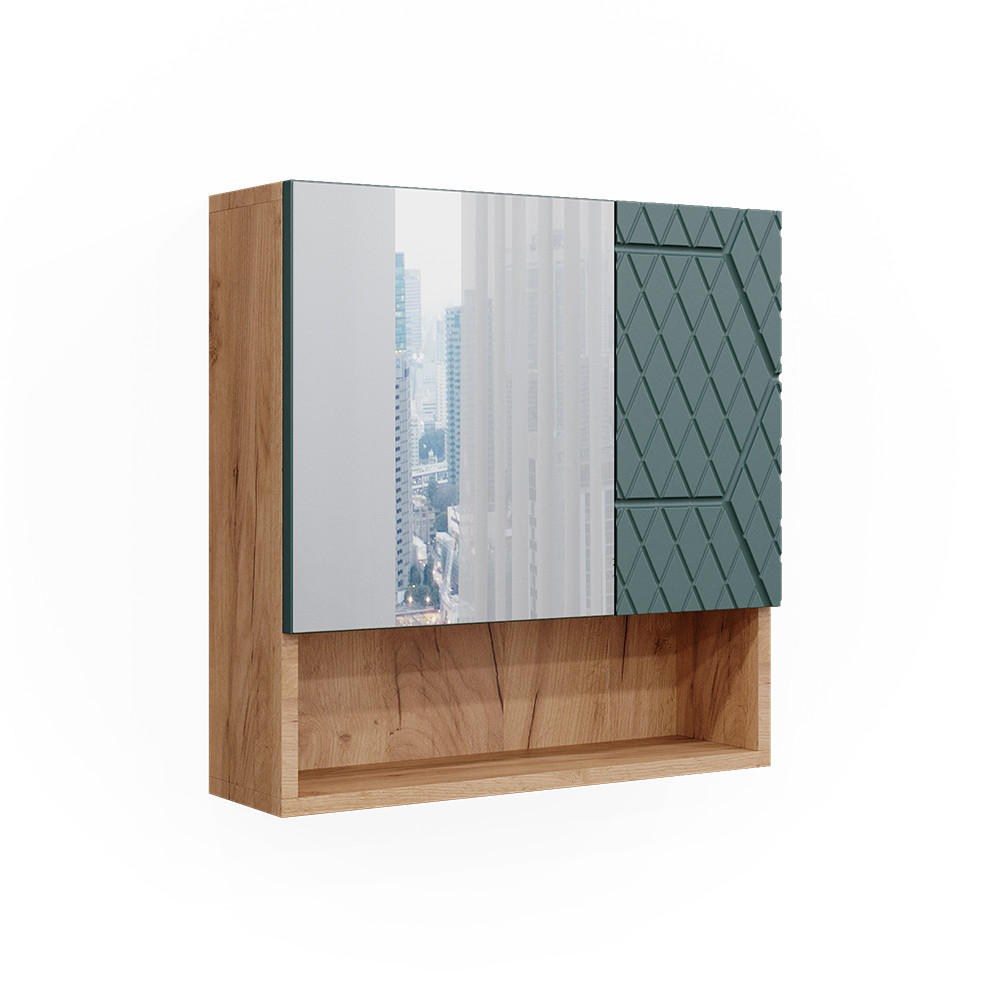 BADSPIEGELSCHRANK Irma Grün/Goldkraft Eiche 54 x 55 cm - Eiche Wotan/Grün, Holzwerkstoff (54/55/16.9cm) - Vicco