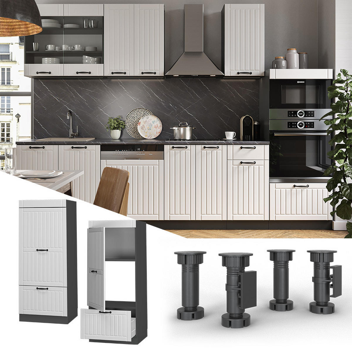MIKROWELLENSCHRANK Fame-Line Weiß Landhaus 60 cm - Anthrazit/Creme, Holzwerkstoff (60/153.6/58.1cm) - Vicco