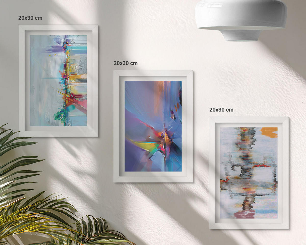 BILDER SET 3er Set - 20x30 cm Weißer Rahmen - Abstrakte Gemäldekompositionen - Weiß, Kunststoff (20/30cm) - TULUP