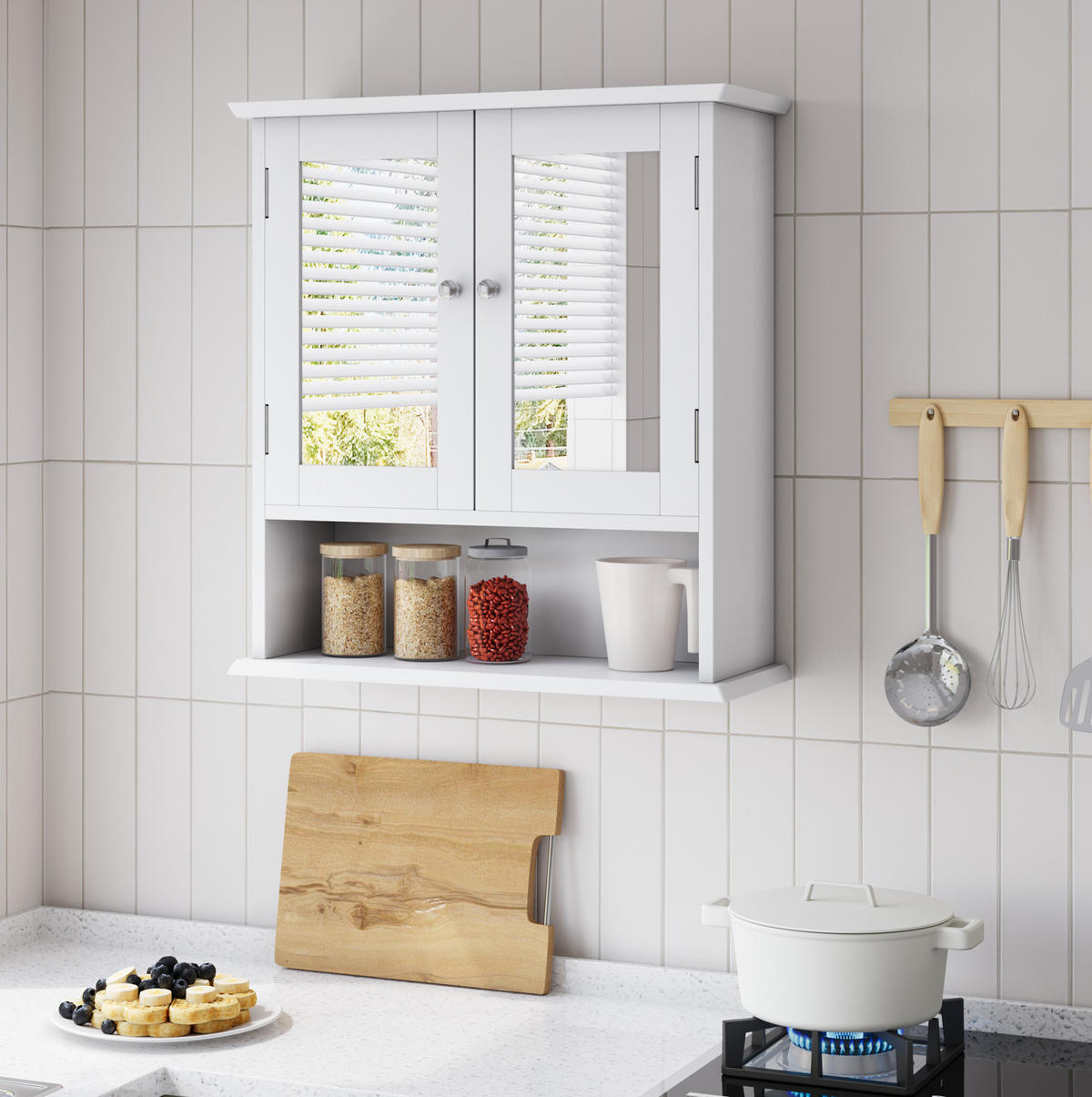 BADEZIMMERSCHRANK mit Spiegel 54,6 x 19,8 x 60 cm Weiß - Weiß, Glas (20/60/50cm) - Beauniv