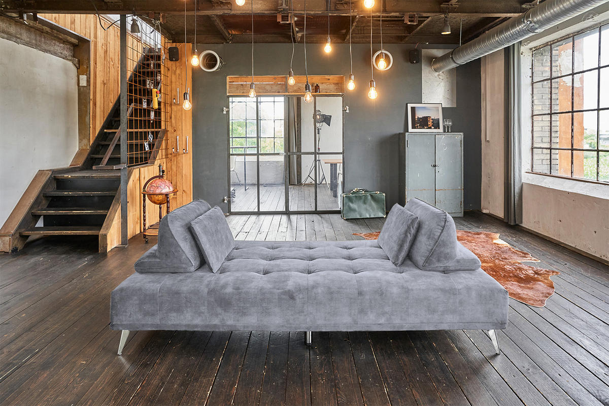 SOFA WIOLO Grau Velvet - Silberfarben/Grau, Textil/Metall (240/80/110cm) - KAWOLA