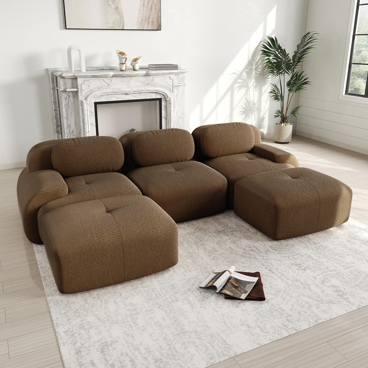 3-SITZER Sofa 298x178x75 cm aus Cordstoff modular ohne Gestell, braun - Braun, Textil (178/75/298cm)
