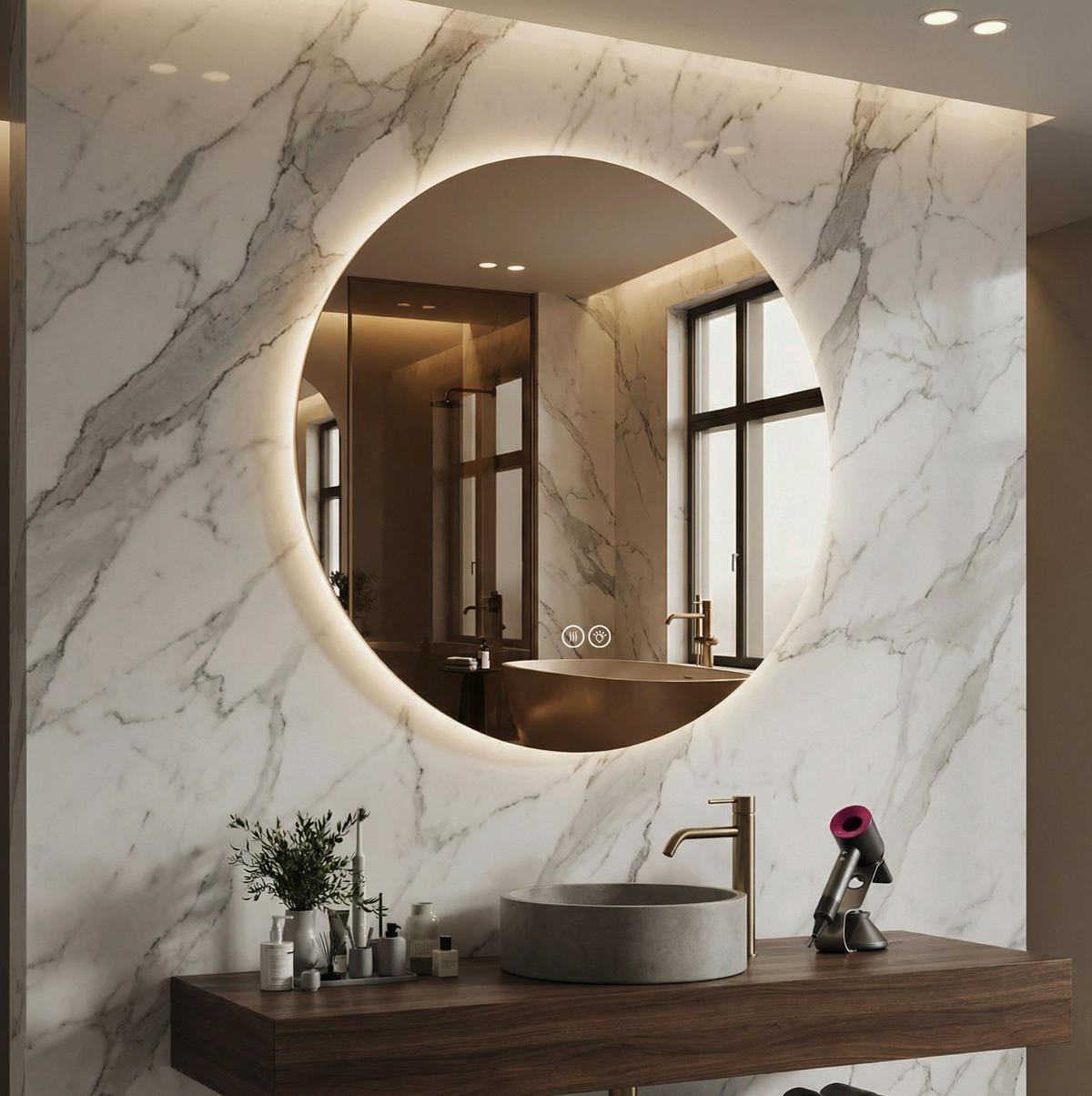 WANDSPIEGEL 80/3/80 cm silber aus Glas und Metall mit LED - Silberfarben, Glas (80/3/80cm) - OKWISH