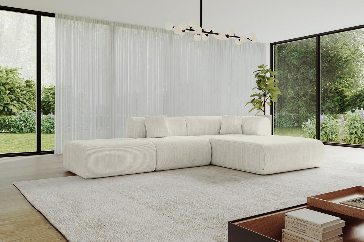 ECKSOFA Ottomane Rechts OVLY-L 289x176x71 Creme Cord - Creme/Schwarz, Holzwerkstoff/Kunststoff (289/176cm) - ALTDECOR