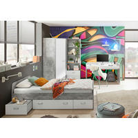 JUGENDZIMMER Matino in Beton hell und Weiß 4 teilig - Grau, Holzwerkstoff (120/200/80cm)