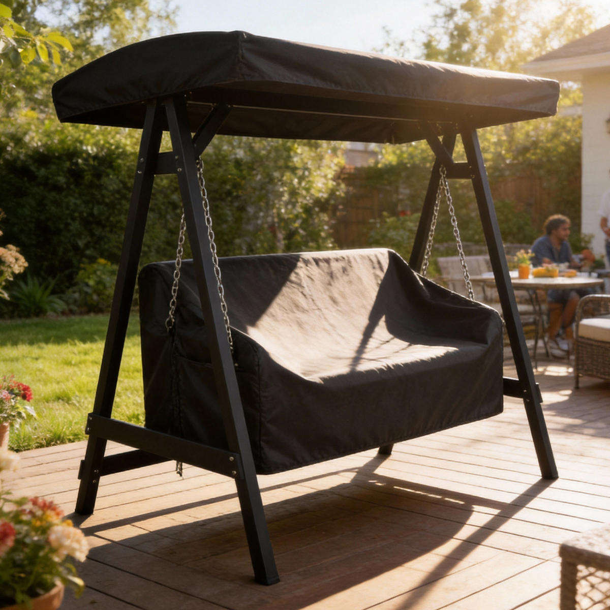 ABDECKUNG Für 3-Sitzer Gartenschaukel DE-07059 wasserdicht, UV-beständig Schwarz - Schwarz, Textil (76/81/185cm) - ComfortXL