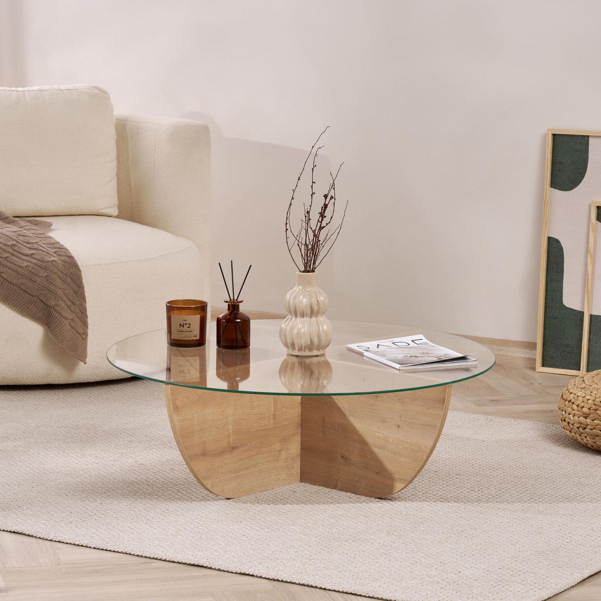 COUCHTISCH Liya Eiche Saphir - Eichefarben, Glas (90/90/30cm) - Habitat Garten