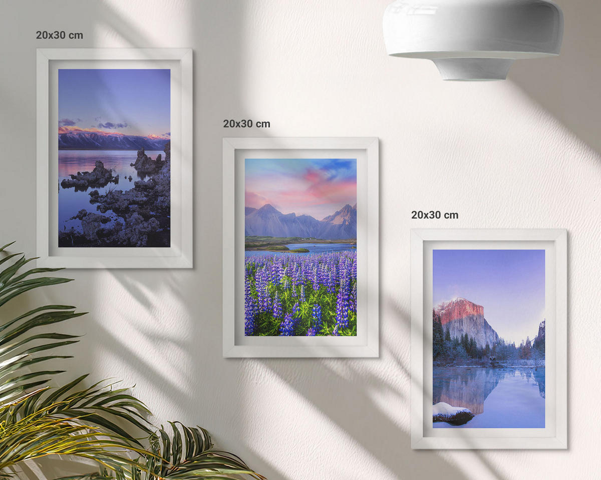 BILDER SET 3er Set - 20x30 cm Weißer Rahmen - Berglandschaften mit Wasser und Himmel - Weiß, Kunststoff (20/30cm) - TULUP