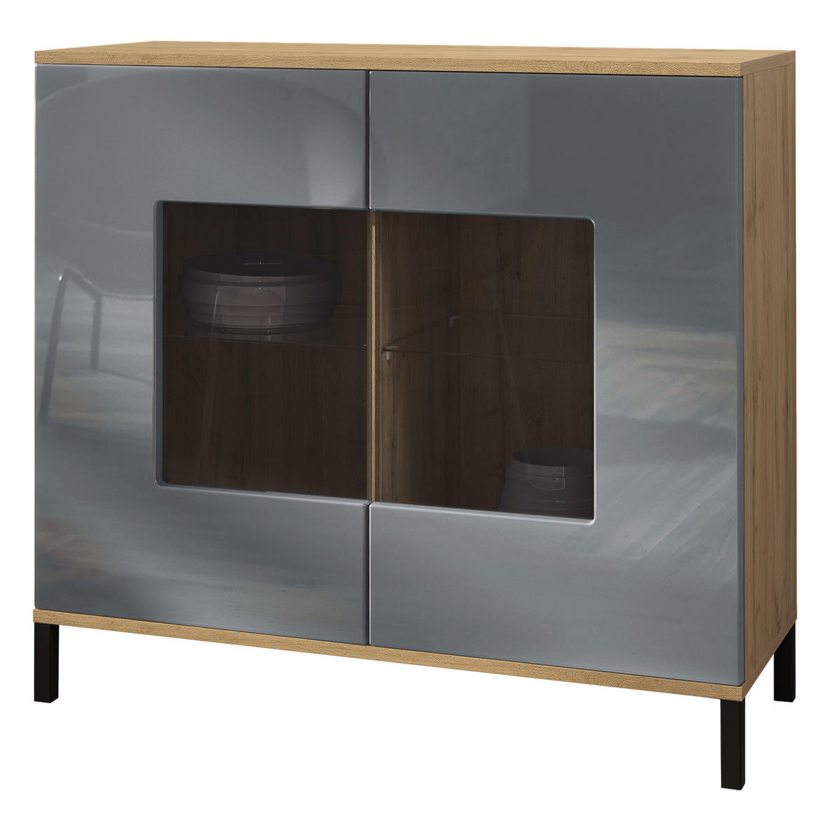 KOMMODE Grömitz Grau Hochglanz - Grau, Holzwerkstoff (92.5/83.5/35cm) - Vladon