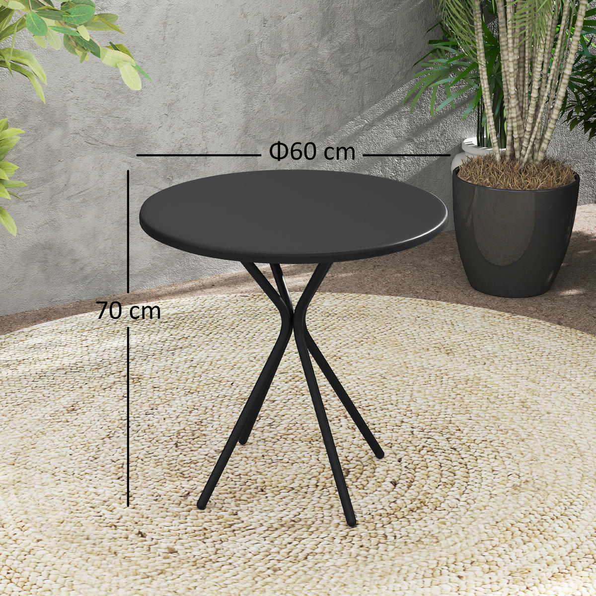 GARTENTISCH DE-14134 Ø60 cm Schwarz - Schwarz, Metall (60/60/70cm) - ComfortXL