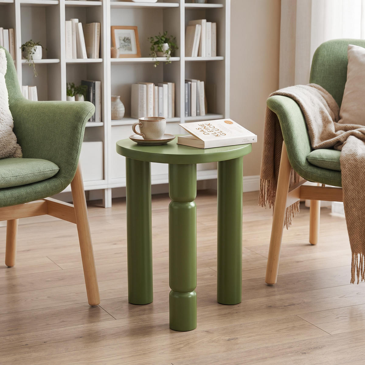 BEISTELLTISCH Holz Olivgrün mit Massivholzbeinen, 40 × 40 × 56 cm - Braun, Holzwerkstoff (40/40/50cm) - Hometopia