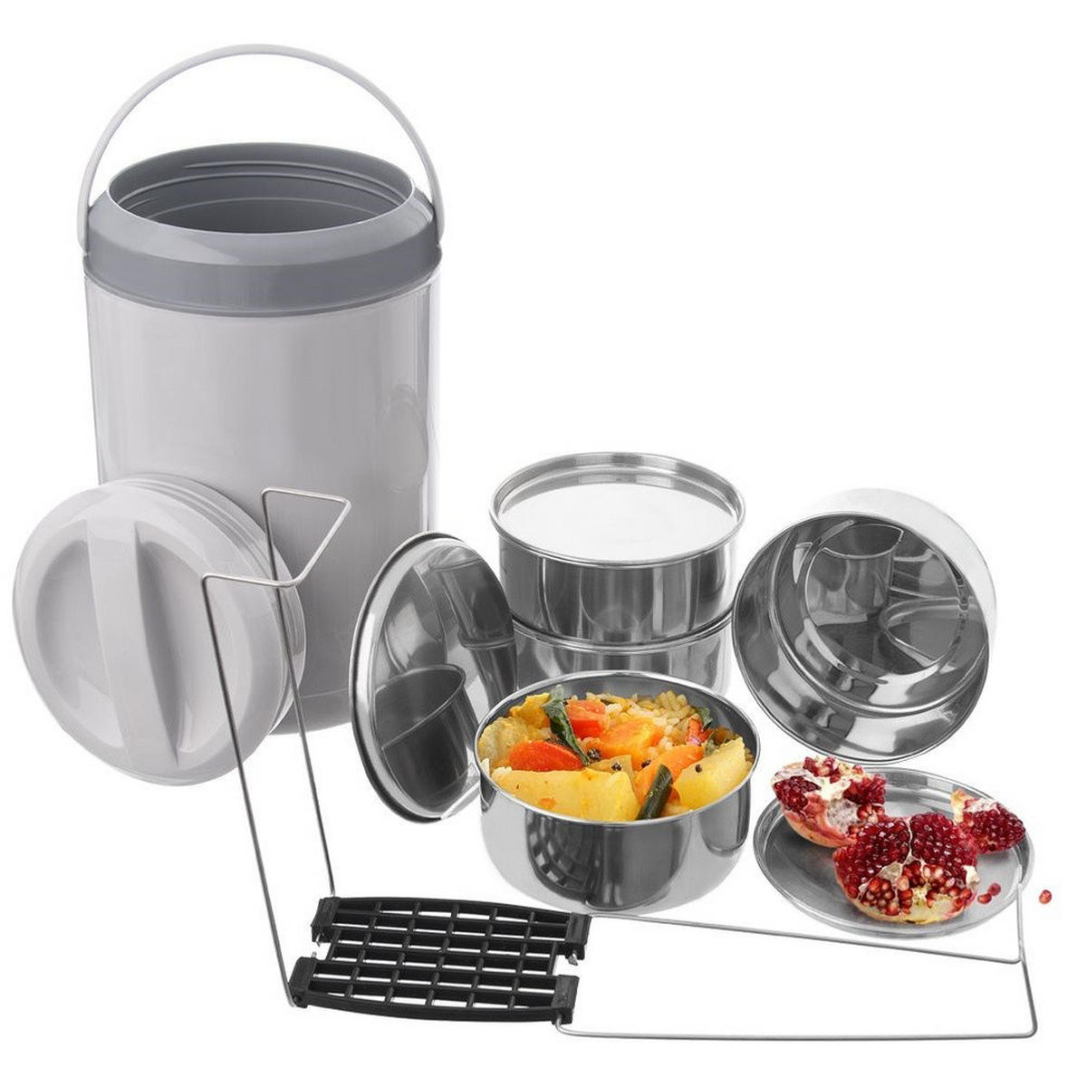 THERMOS-LUNCHBOX 4-stöckig 4 x 800 ml - Grau, Kunststoff (20/27/20cm) - Orion 