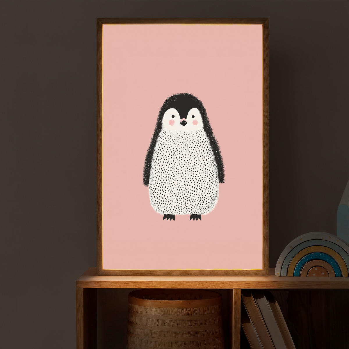 DOBÍJECÍ NOČNÍ LAMPIČKA Tučňák - Tečky - Minimalistický - Růžový 40x60 cm - růžová, kompozitní dřevo (8/40/60cm) - OnlyWow