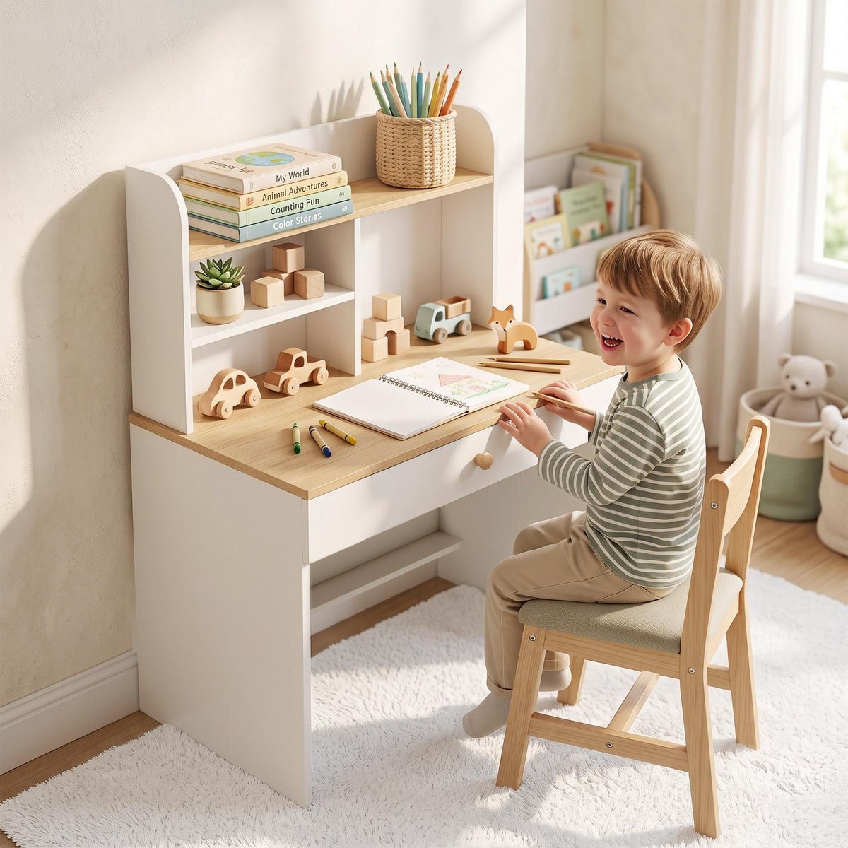 KINDERSCHREIBTISCH Spanplatte MDF Weiß - Weiß, Holzwerkstoff (50/100/80cm) - AIYAPLAY