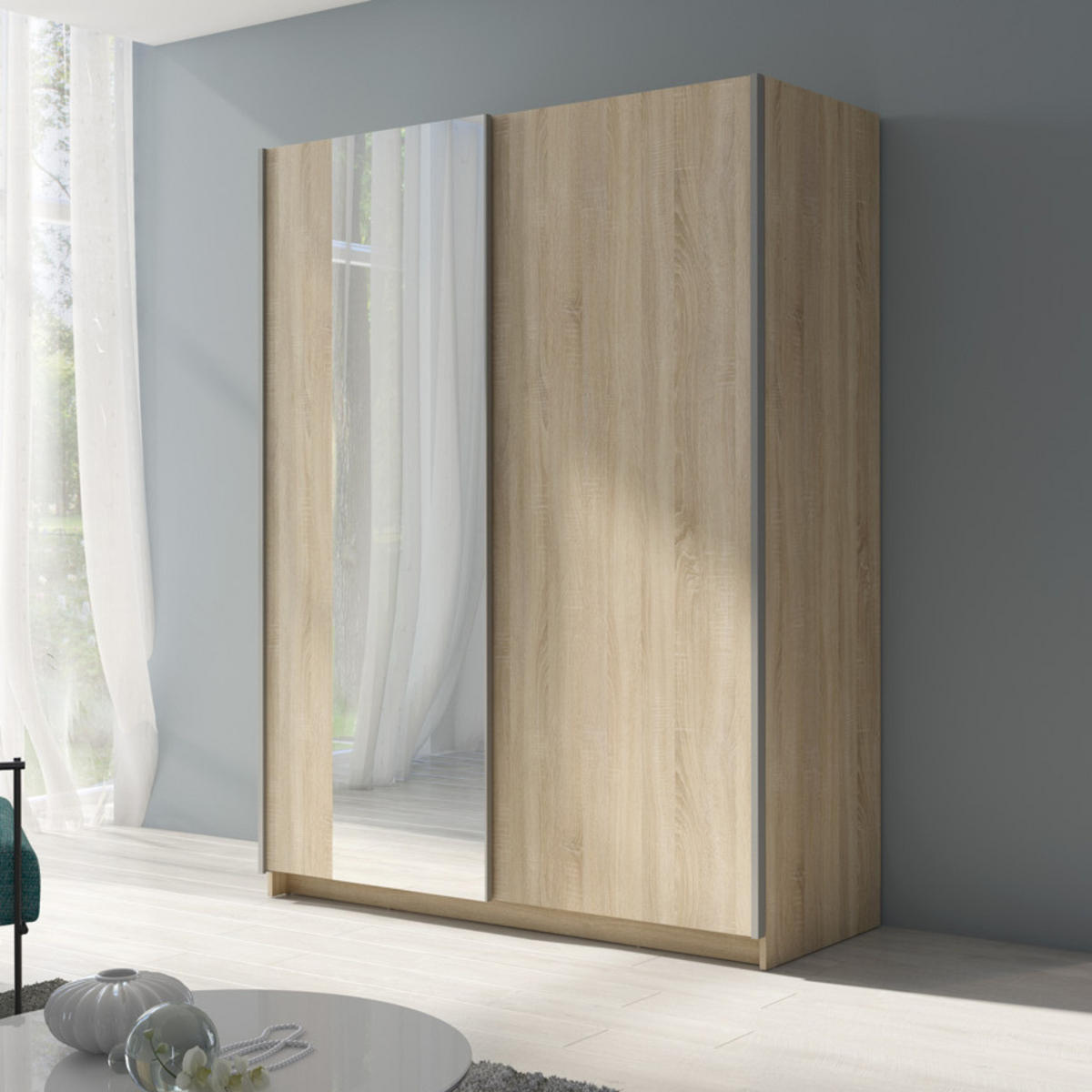 SCHWEBETÜRENSCHRANK 2-Türen 180 cm mit Spiegel in Sonoma - Sonoma Eiche, Holzwerkstoff (62/198.5/180.6cm) - Home Collective