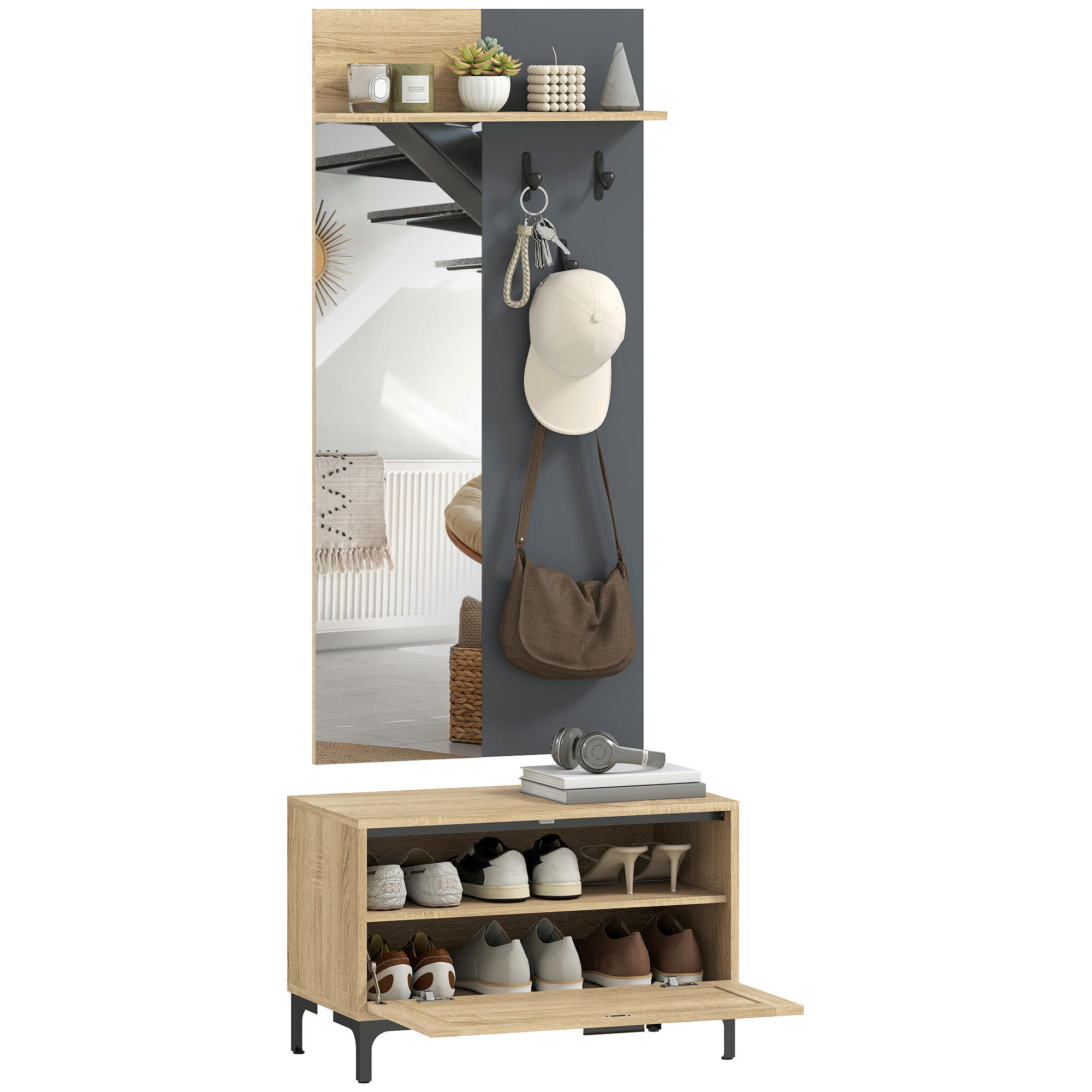 GARDEROBENSET DE-09836 Naturholz+Grau - Naturfarben, Holzwerkstoff (13.5/127.5/60cm) - ComfortXL