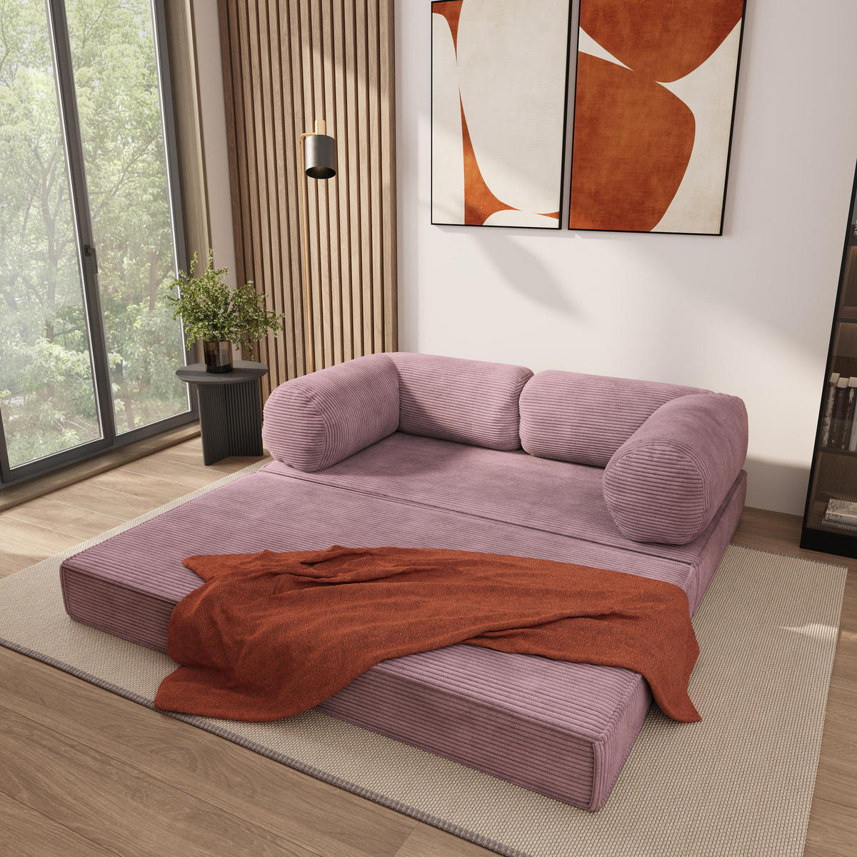 POHOVKA z pěny ALVIO s funkcí spaní Manšestrová látka Vřesová - šeříková/fialová, textil (170/68/80cm) - MASSENO