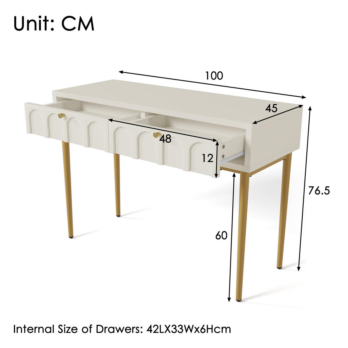 KONSOLENTISCH Cremeweiß und Golden 100/76,5/45 cm - Beige, Holzwerkstoff/Metall (100/76.5/45cm) - Urban Meuble
