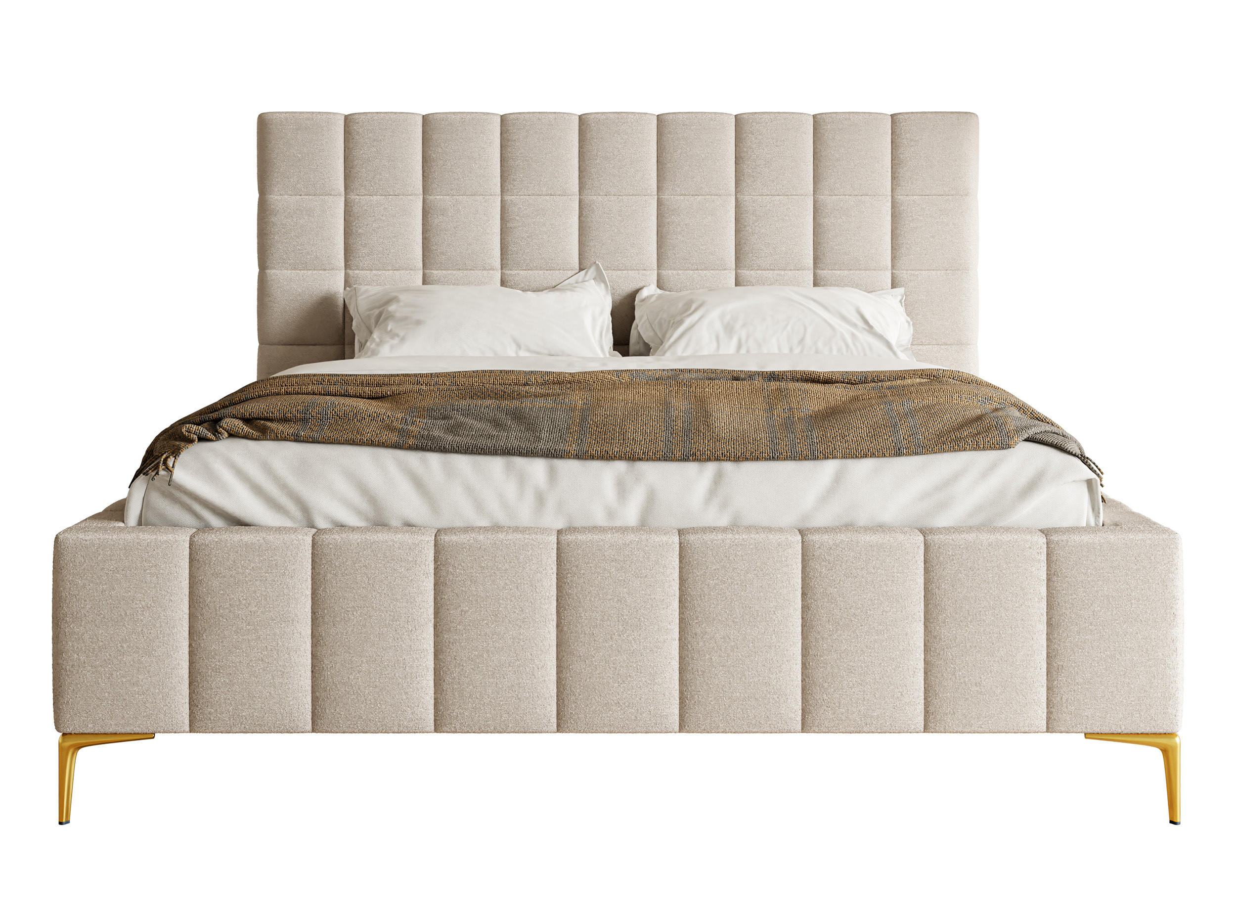 POLSTERBETT Szejlo Graubeige Chenille 140 cm - Greige/Goldfarben, Textil/Metall (140/200cm) - Selsey