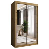 SCHIEBETÜRENSCHRANK mit Spiegel 120 cm Breite Artisan mit silbernem Griff - Silberfarben/Eiche Artisan, Holzwerkstoff (120/200/62cm) - Home Collective