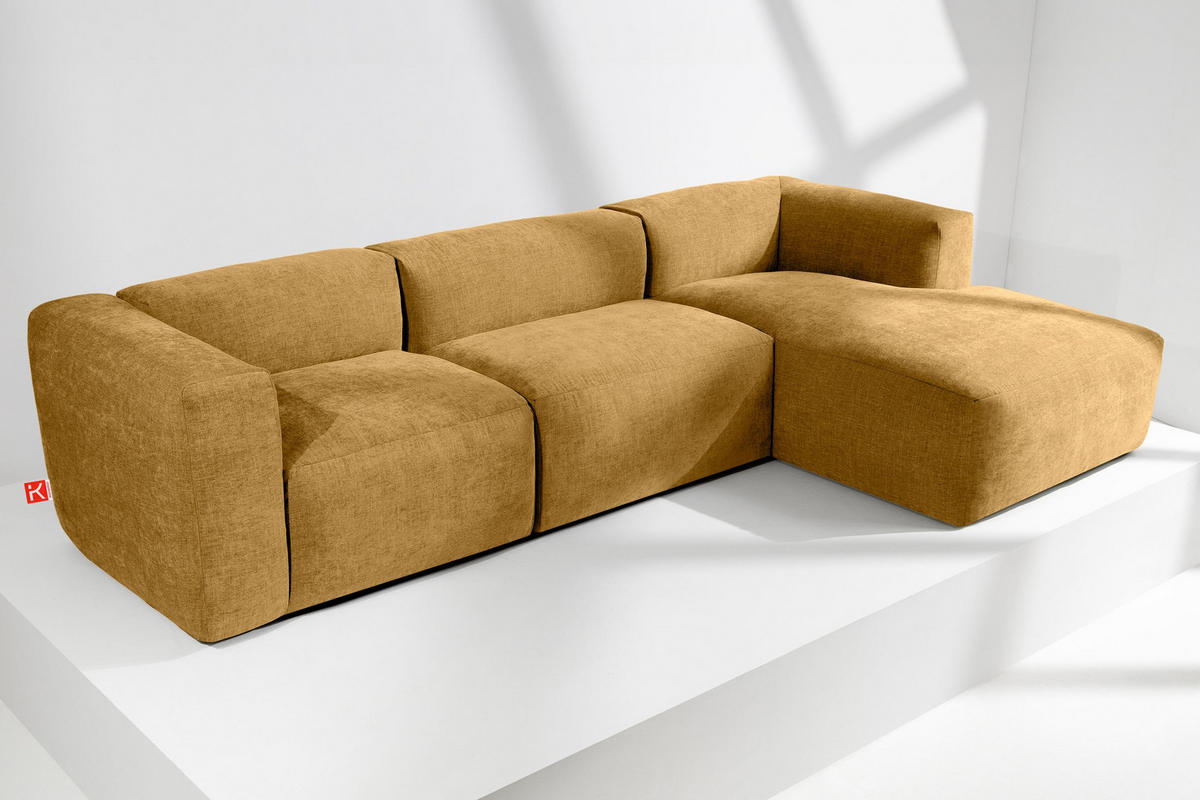 ECKMODULSOFA-RECHTS BUFFO mit extrem weicher und bequemer Sitzfläche, Gewebestoff, Honig - Gelb, Textil (297/180cm) - KONSIMO®
