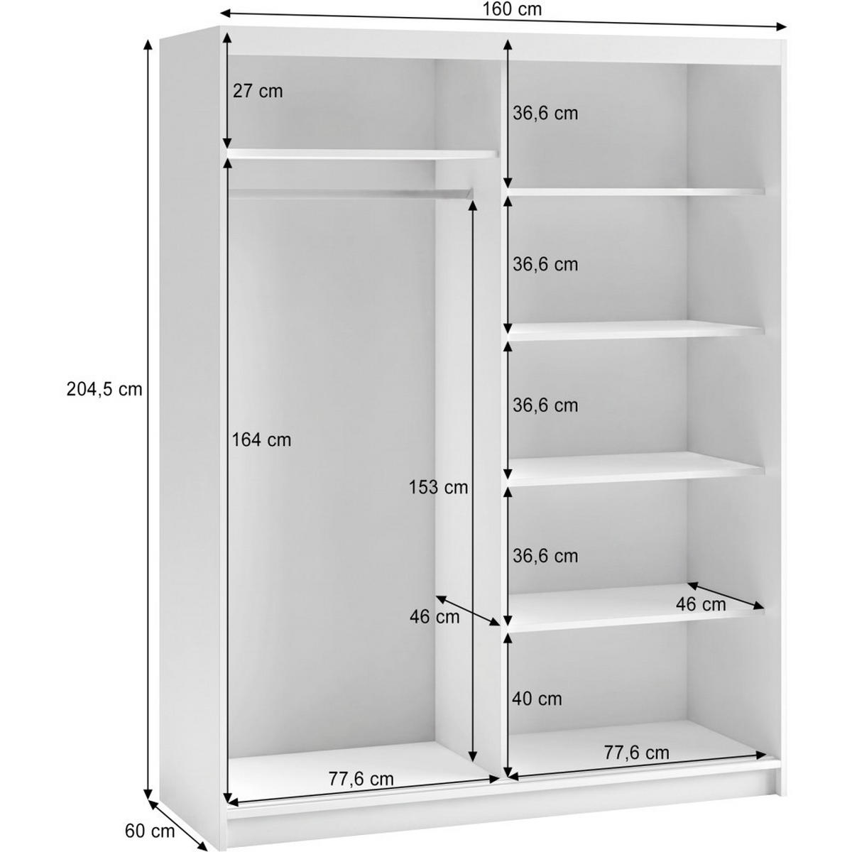 SCHWEBETÜRENSCHRANK Hela 160/205/60 2-türig schwarz mit Schubkasteneinsatz - Schwarz, Holzwerkstoff (160/205/60cm) - Beautysofa