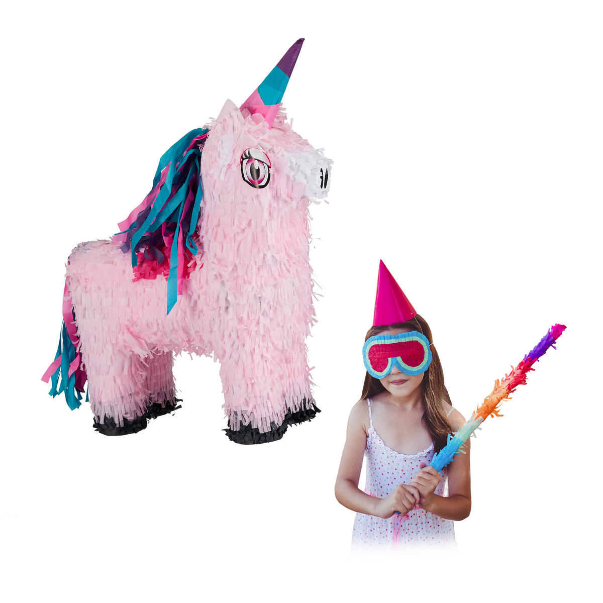 PINATA Einhorn - Rosa, Papier/Wellpappe (40/54/13cm) - Relaxdays
