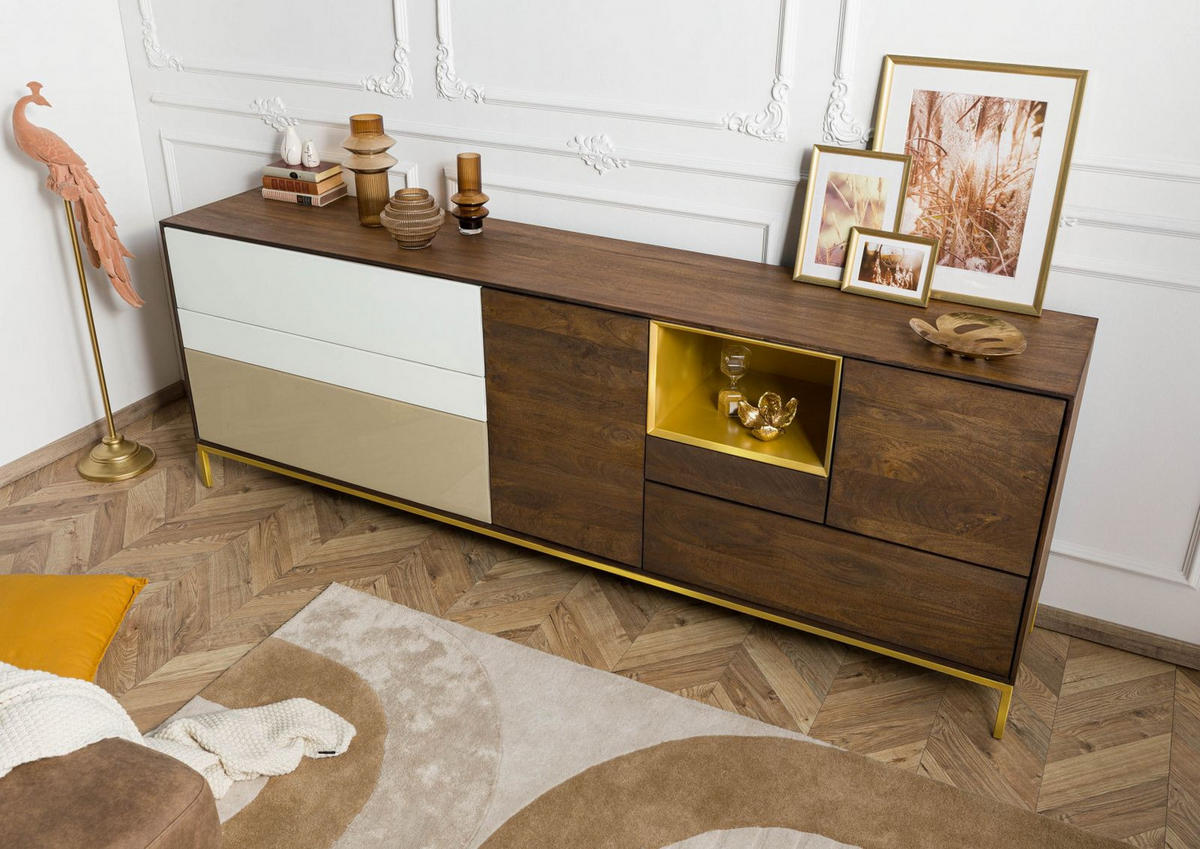 SIDEBOARD Mango 240x45x85 braun geölt CHICAGO #106 - Braun, Holz (240/85/45cm) - Massivmoebel24