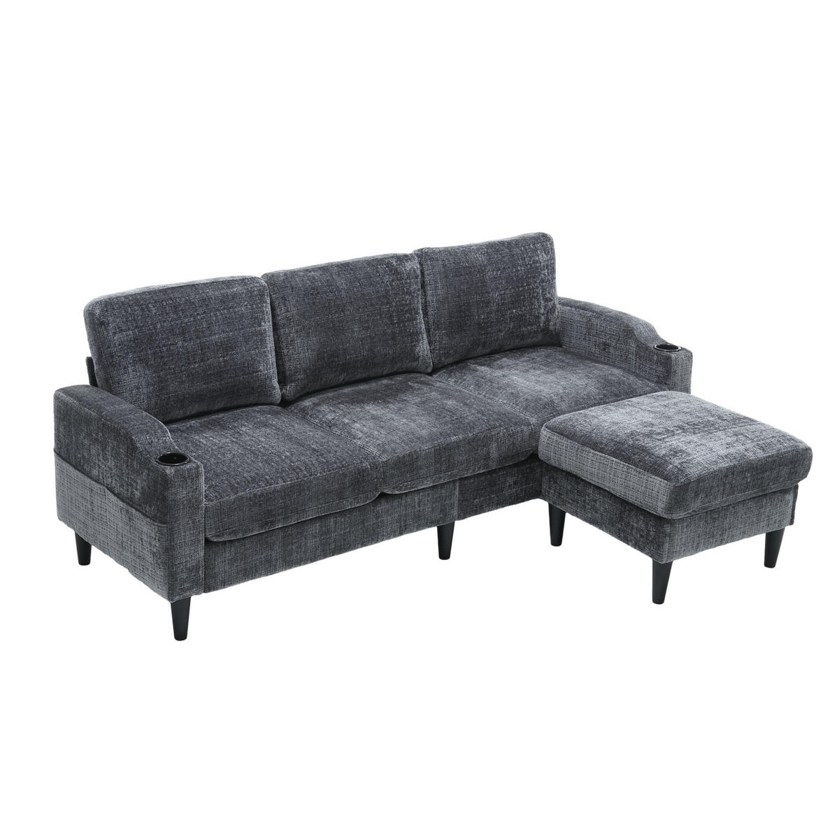 SOFA 4-Sitzer mit Hocker und Stauraum 196,5 x 75 x 77 cm Chenille Gray - Grau, Kunststoff (196.5/77/75cm) - Meubliv